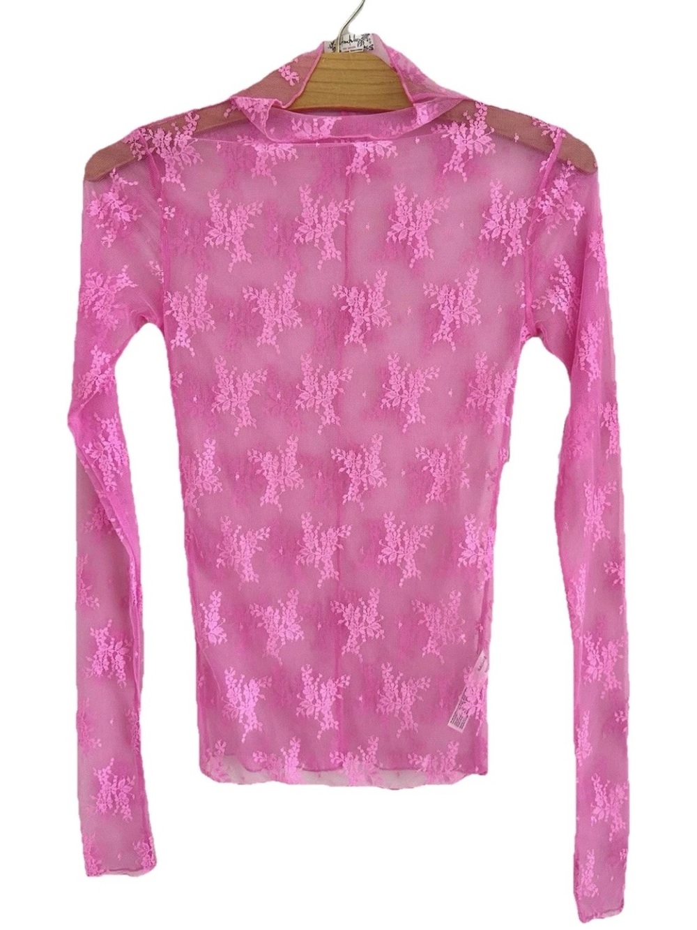 Free People Lady Lux Lace Sheer Mesh Neon Rose Pink Layering Top NWT Size XS